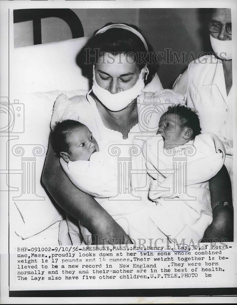 1956 Press Photo Henry D Lay Merrimac Twin Sons Born - nea80508 - Historic Images