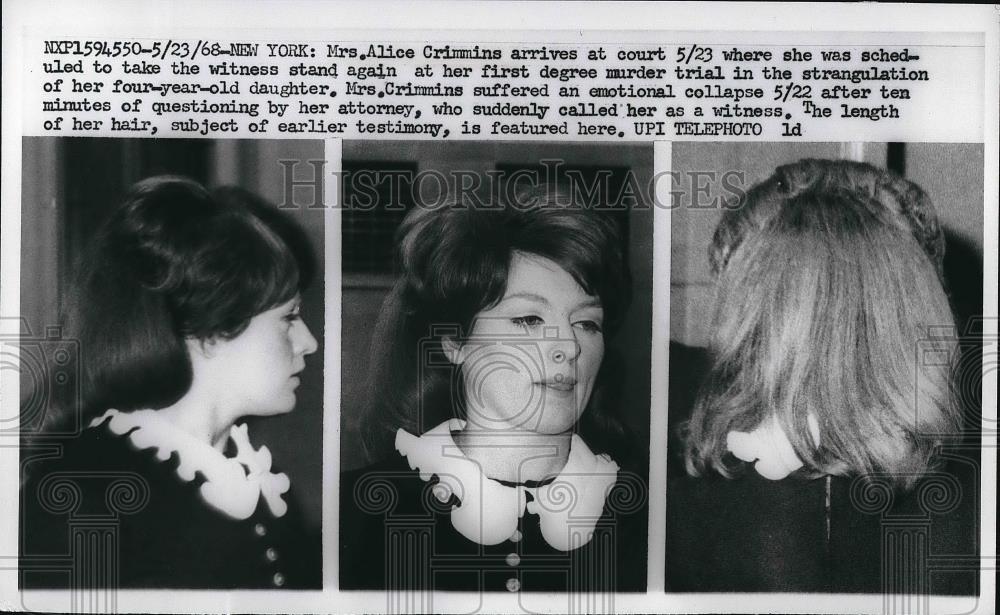 1968 Press Photo Mrs. Alice Crimmins at Court Accused of Murder - Historic Images