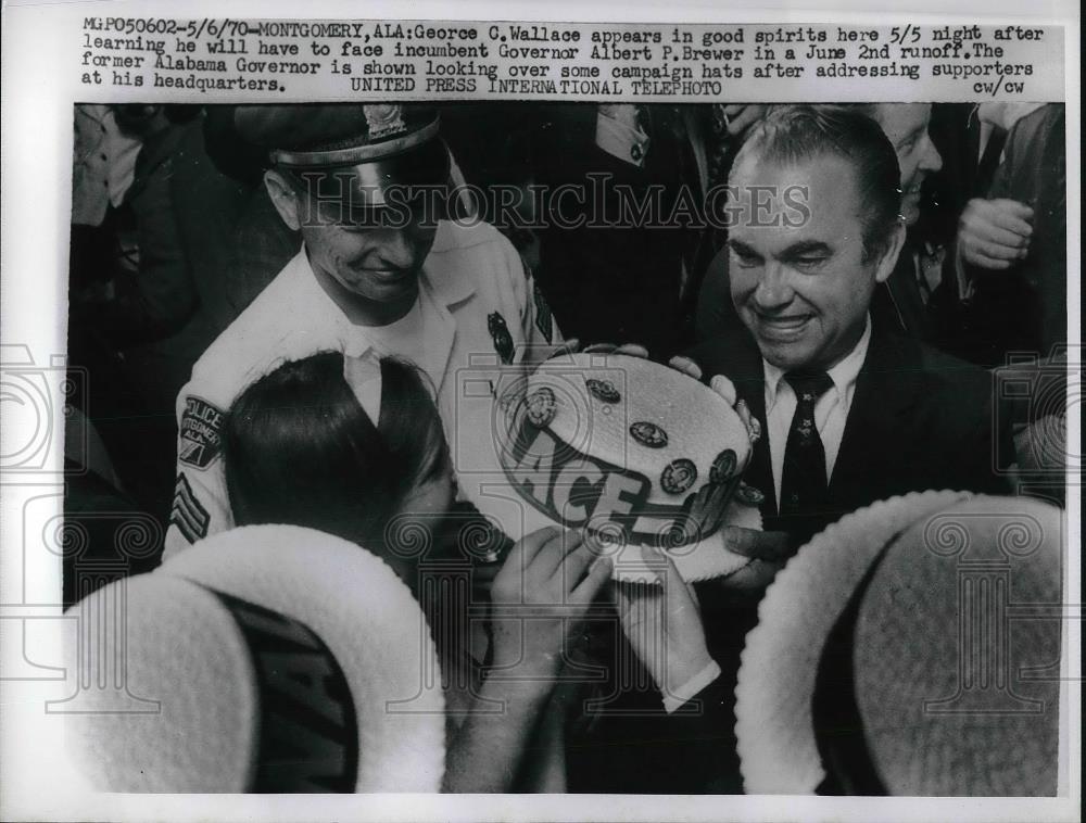 1970 Press Photo George Wallace Campaigns Before Runoff Against - Historic Images