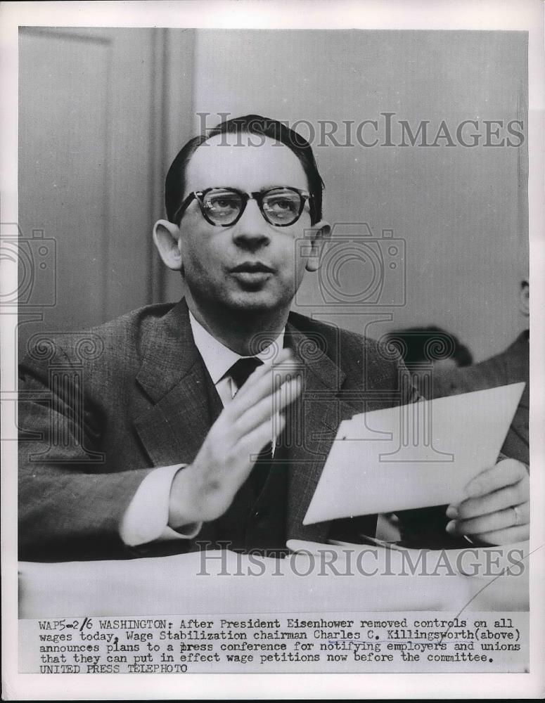 1953 Press Photo Charles C. Killingsworth, Wage Stablilization Chairman - Historic Images