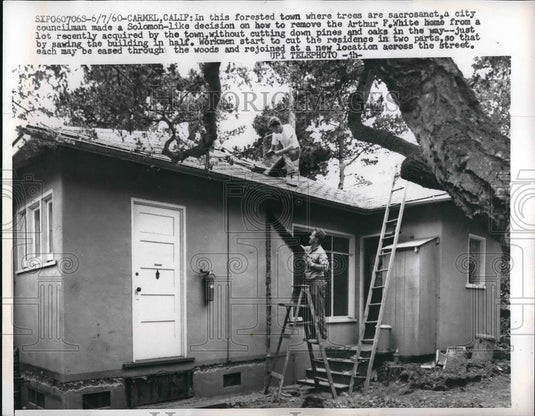 1960 Press Photo Carmel, Calif. Building cut in half for a relocation job - Historic Images