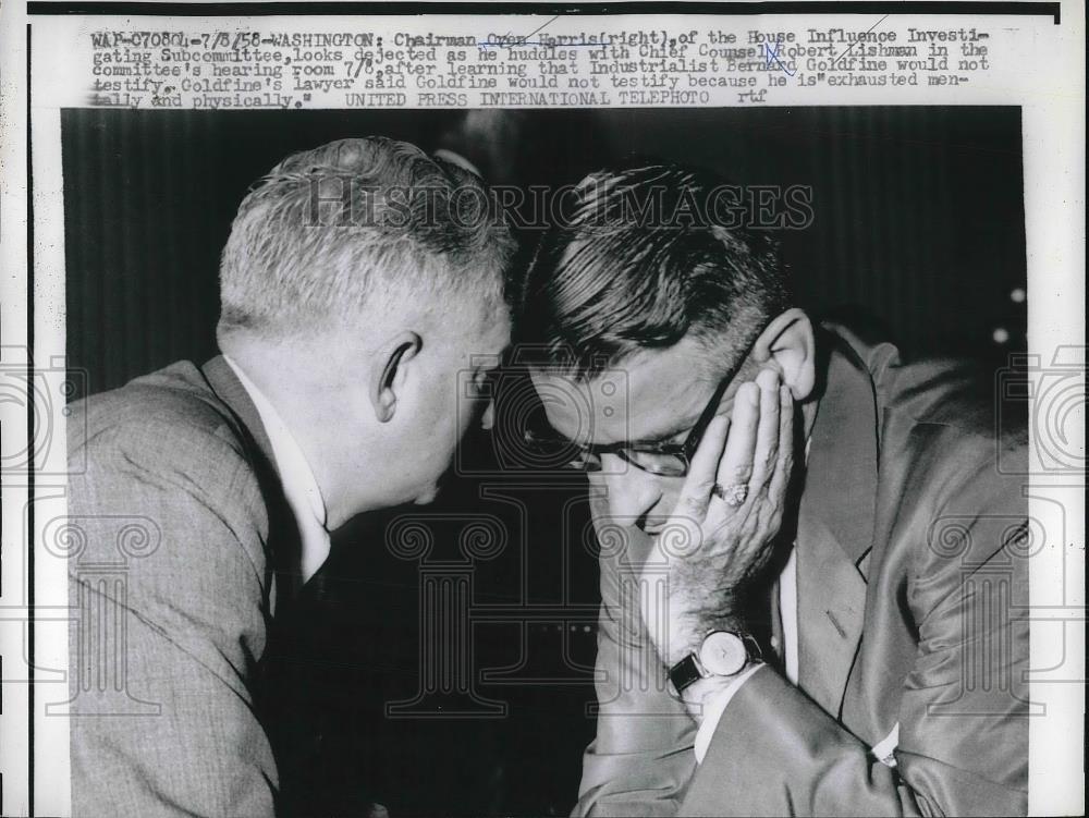 1958 Press Photo Chairman Oren Harris, Chief Counsel Robert Lishman - Historic Images