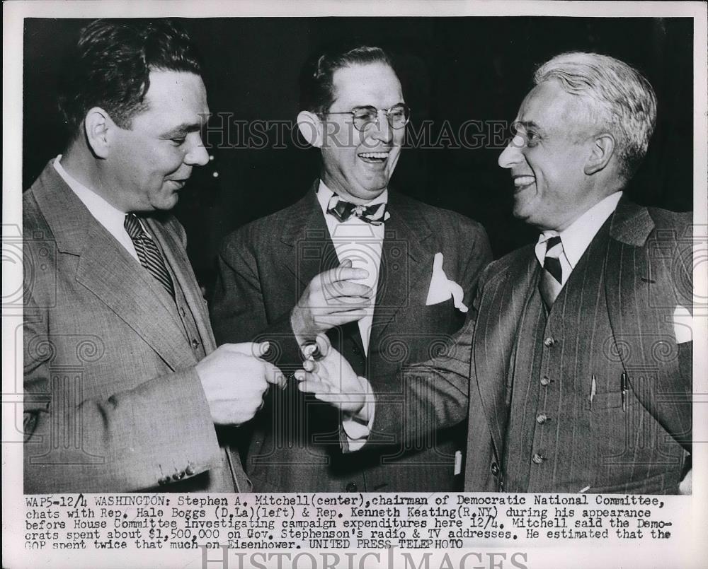 1952 Press Photo Stephen A. Mitchell, Rep. Hale Boggs, Rep, Kenneth Keathing - Historic Images