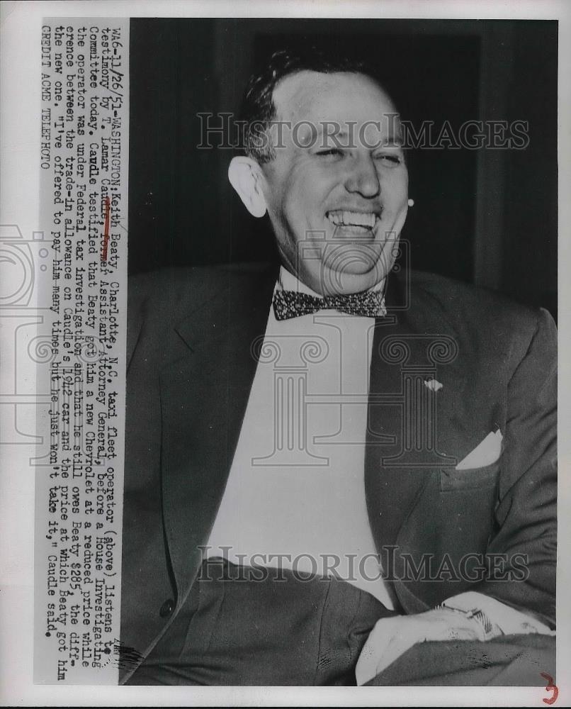 1951 Press Photo Keith Beaty, Taxi Fleet Operator, Charlotte, North Carolina - Historic Images