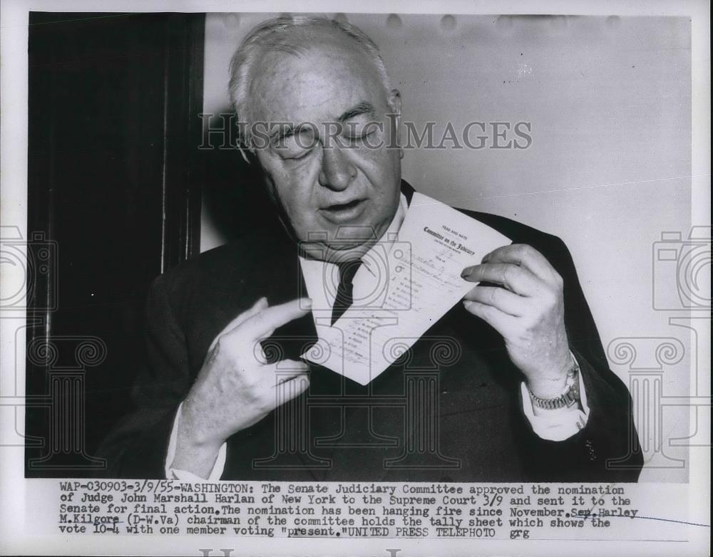 1955 Press Photo Senator Harley M. Kilgore Holding Tally Sheet In Washington - Historic Images