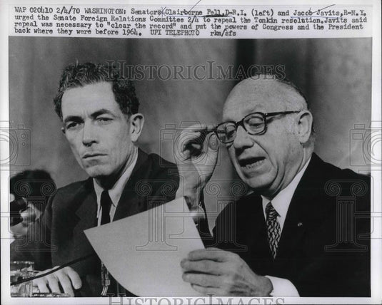 1970 Press Photo Senator s Clairborne pell, Jacob Javits - Historic Images