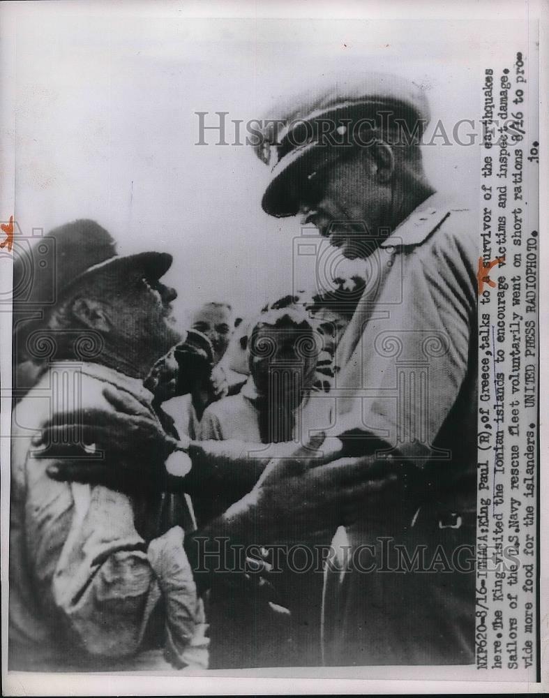 1953 Press Photo King Paul of Greece talks to survivor - Historic Images