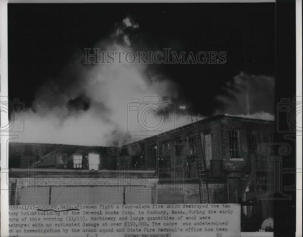 Press Photo 4 alarm blaze at General Waste Corp. in Roxbury, Mass - Historic Images