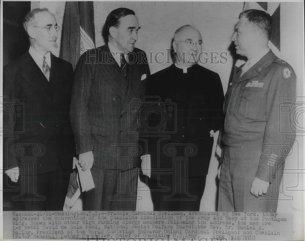 1946 Press Photo Francis Cardinal Spellman, Rabbi D de S Pool, Rev Dr Boling, - Historic Images