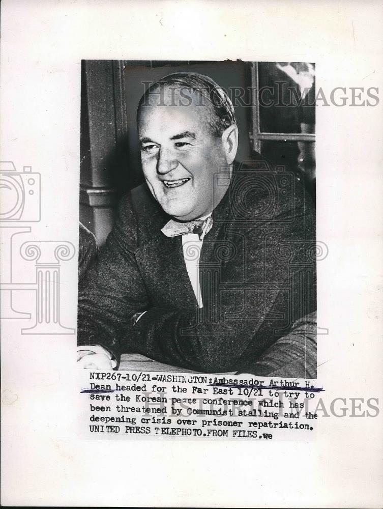 1953 Press Photo Ambassador Arthur Dean heads to Far East - Historic Images