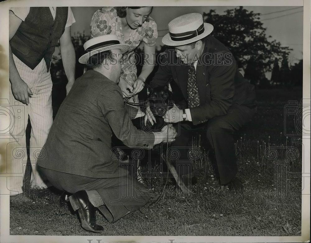 1938 Press Photo Doberman Punocher, Det. Thomas Turnney, Det. Daniel Murphy - Historic Images