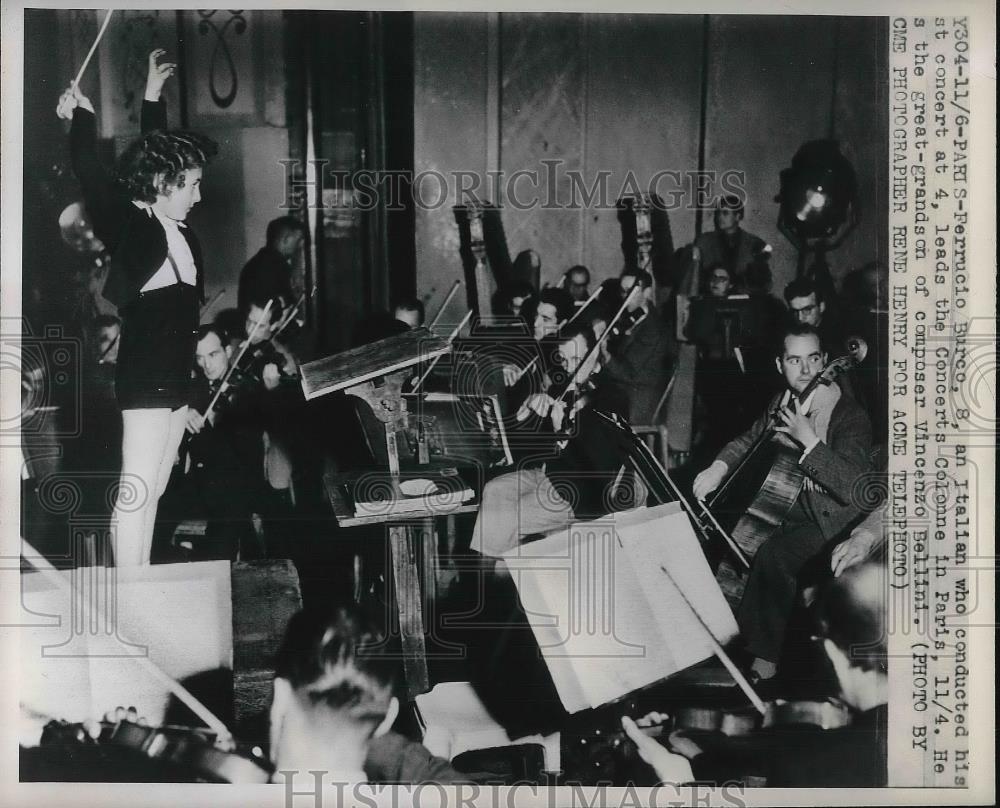 1947 Press Photo Ferrucio Burco, 8, leads the Concerts Colonne in Paris - Historic Images