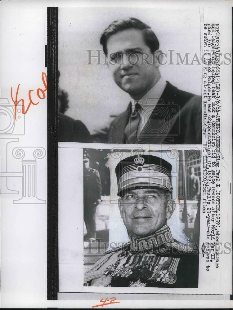 1964 Press Photo King Paul I Athens Greece - Historic Images