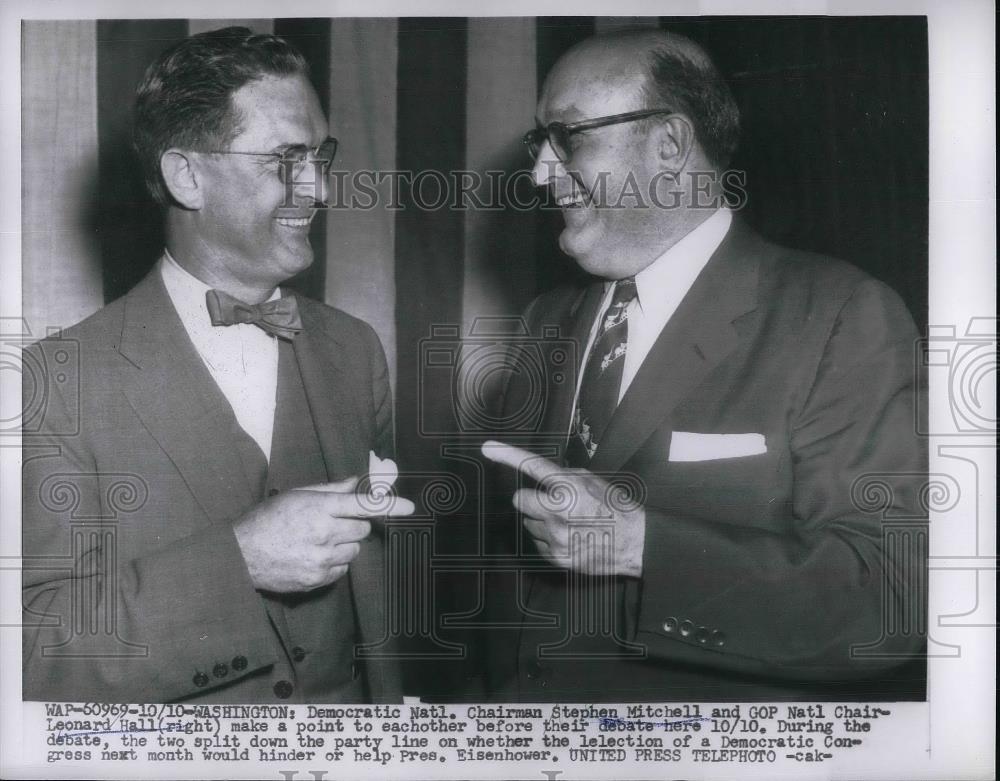 1954 Press Photo Democratic Natl Chairman Stephen Mitchell and GOP Leonard hall - Historic Images