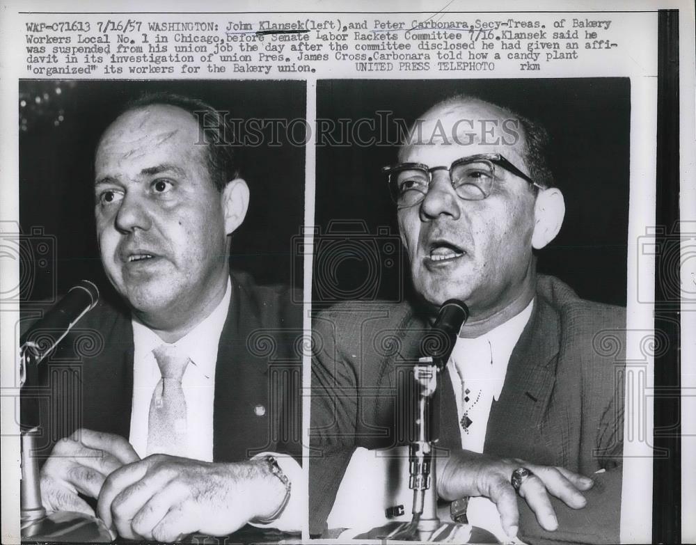 1957 Press Photo John Klansek &amp; Peter Carbonara Bakery Workers Local No 1 - Historic Images