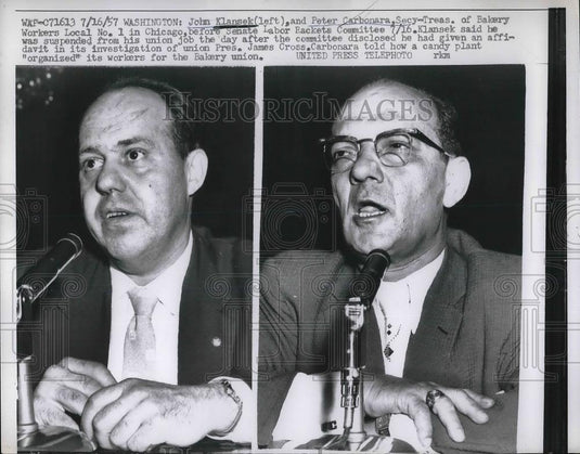 1957 Press Photo John Klansek & Peter Carbonara Bakery Workers Local No 1 - Historic Images