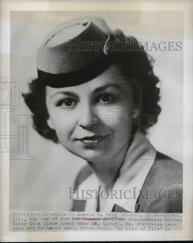 1948 Press Photo Lorena Berg Airline stewardess Killed in Crash - Historic Images