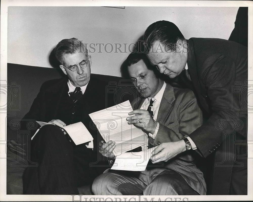 1947 Press Photo Editor Henry Wallace, Lew Frank Jr.,m C.B. Baldwin - Historic Images