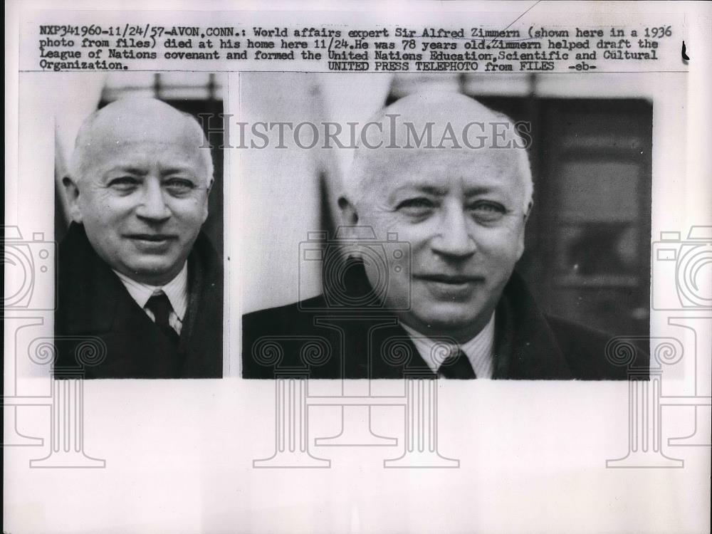 1957 Press Photo Obituary of Sir Alfred Zimmern - Historic Images