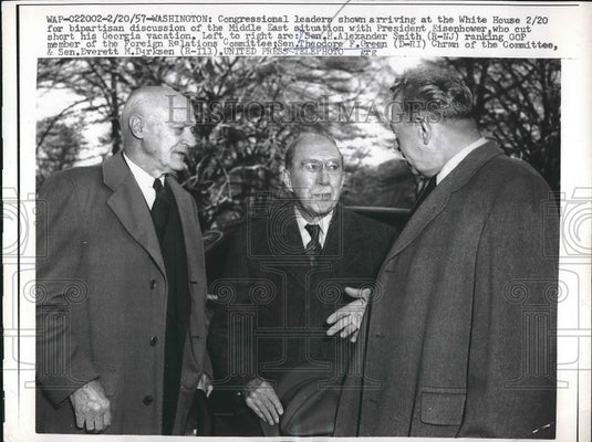 1957 Press Photo Sen. H.A. Smith, Sen. Theodore Green, Sen. Everett Dirksen - Historic Images