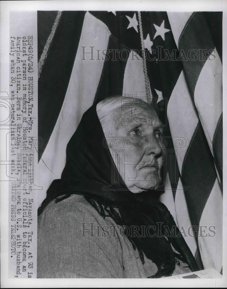 1954 Press Photo Mrs. Mary Anna Lirbiam Oldest person Houston Fed Court American - Historic Images