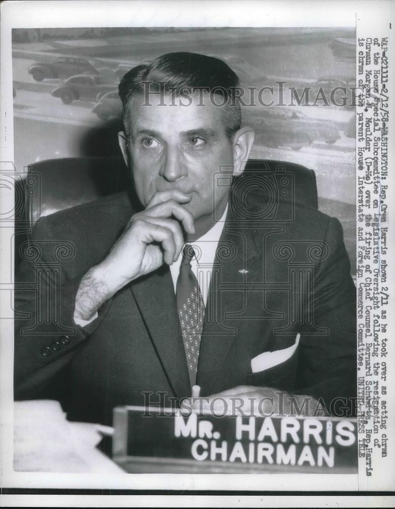 1958 Press Photo Rep. Oren Harris, Acting Chairman of House Special Subcommittee - Historic Images