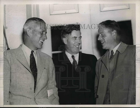 1938 Press Photo C.A. Stewart,Henry Wallace & W.I. Meyers In Washington D.C. - Historic Images
