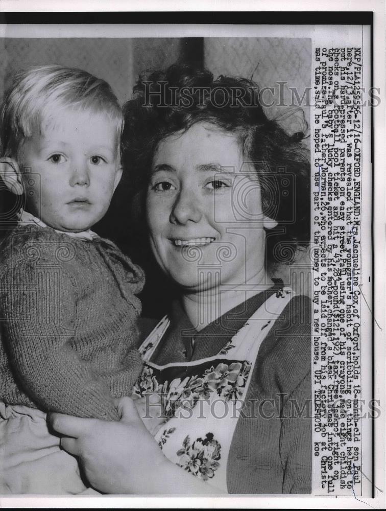 1960 Press Photo Oxford England Mrs Jacqueline Cox Child Wins Lottery - Historic Images