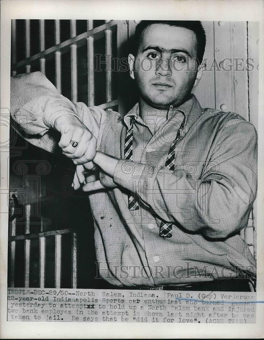 1950 Press Photo Paul D. Verderosa attempted to rob a North Salem bank - Historic Images