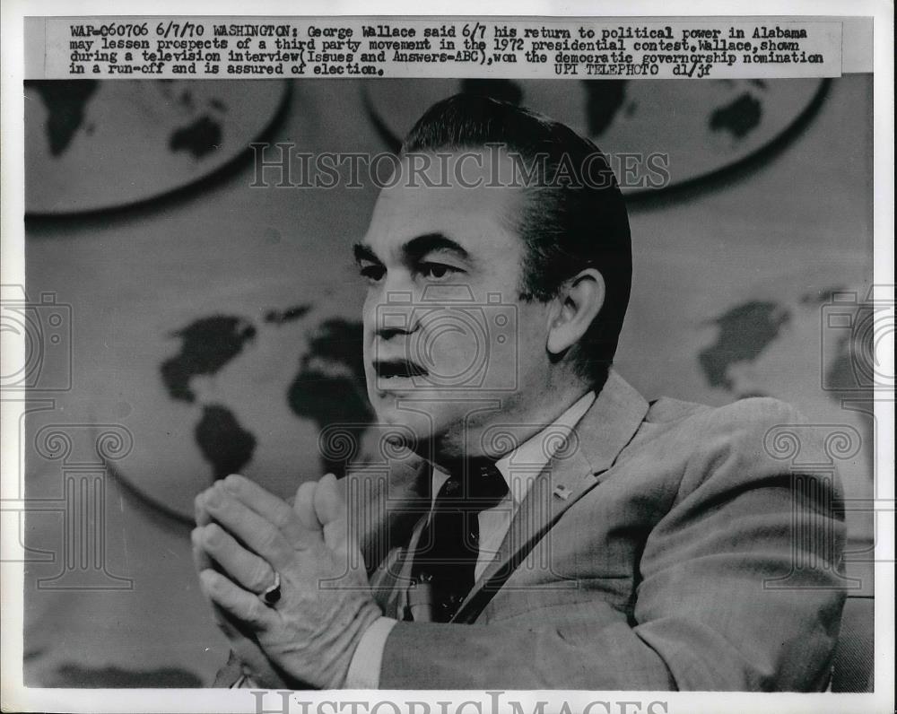 1970 Press Photo George Wallace, Democratic Governor Candidate, Alabama - Historic Images