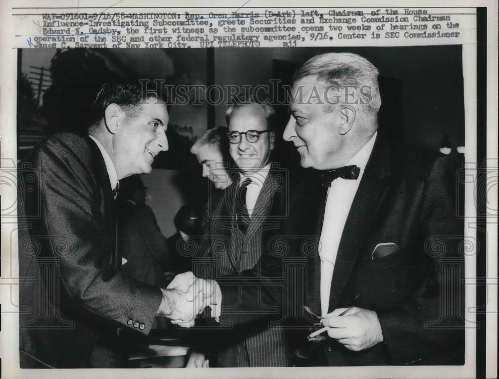 1958 Press Photo Rep. Oren Harris, Edward Gadsby, SEC Commissioner J. Sargent - Historic Images