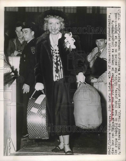 1948 Press Photo Mrs. John Davis Lodge aboard French Liner - Historic Images