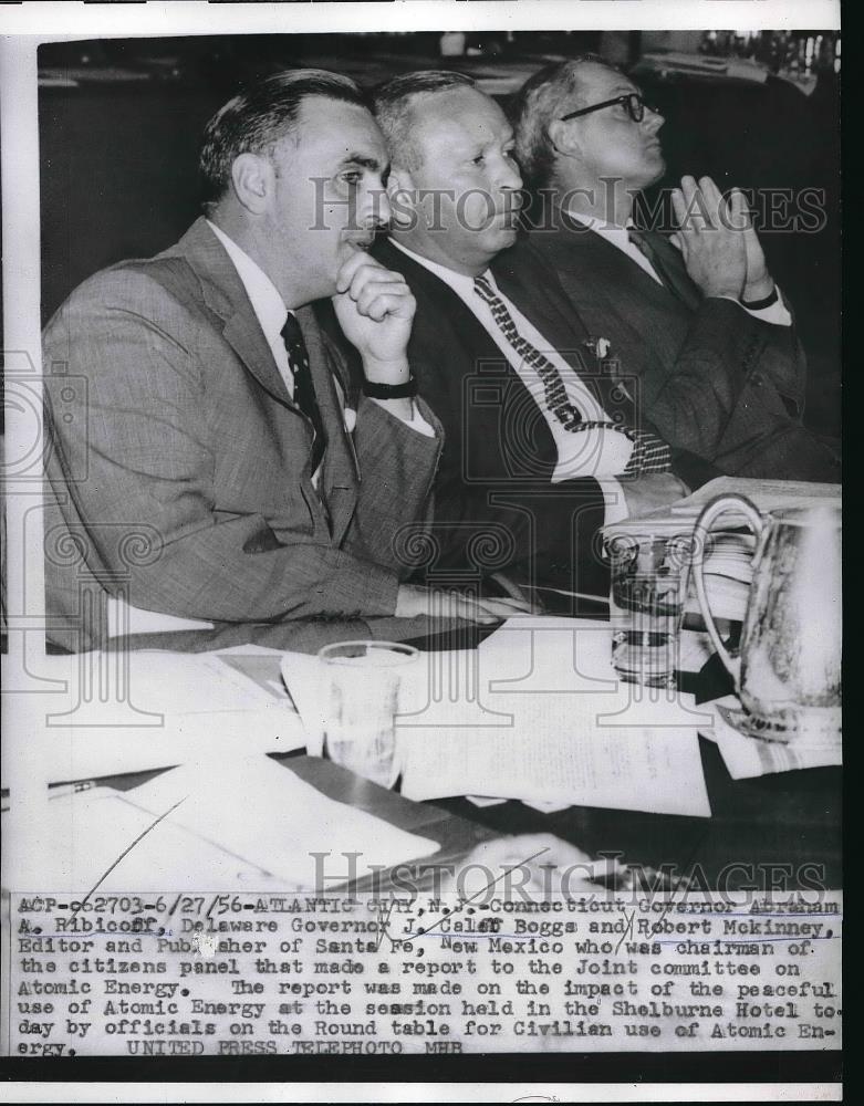 1956 Press Photo Governor Abraham Ribicoff, J. Caleb Boggs, Robert McKinney - Historic Images