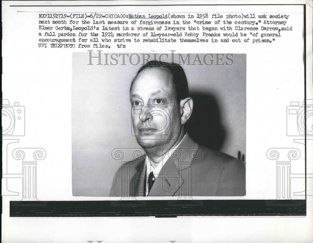 1961 Press Photo Nathan Leopold who murdered a 14 year old boy, will beg for a - Historic Images