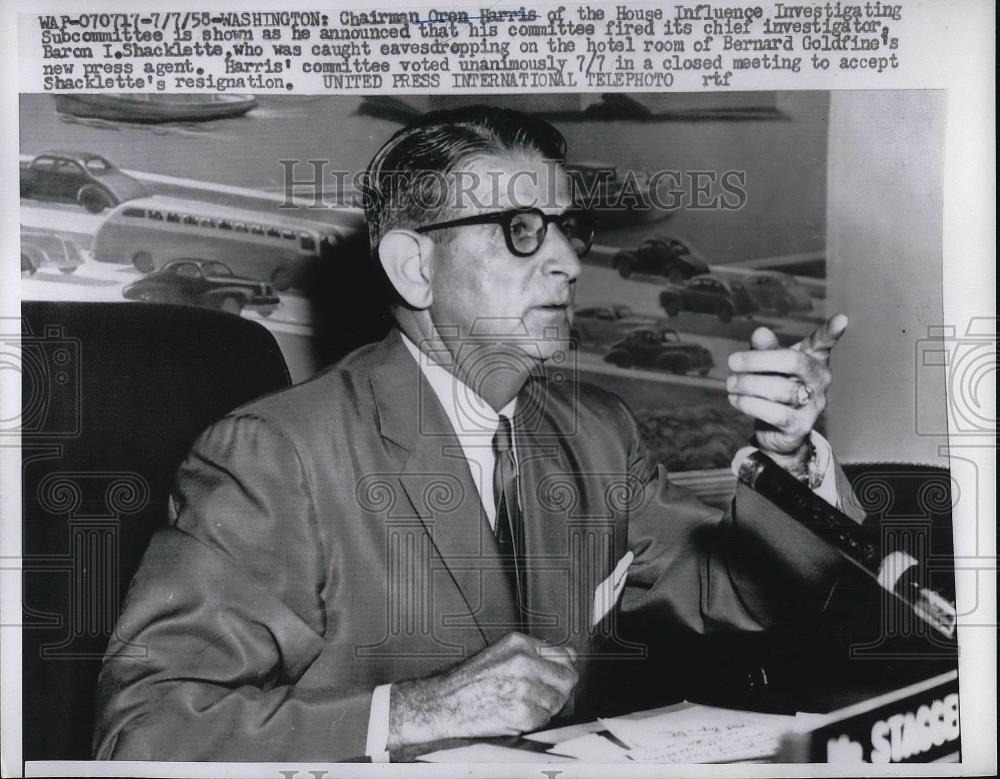 1958 Press Photo Chairman Oren Harris of House Influence Investigating Committee - Historic Images