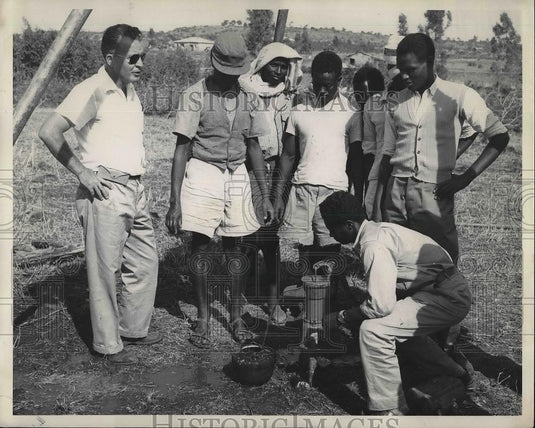 1957 Press Photo group installing a hand pump water well in Ethiopia - neb00323 - Historic Images