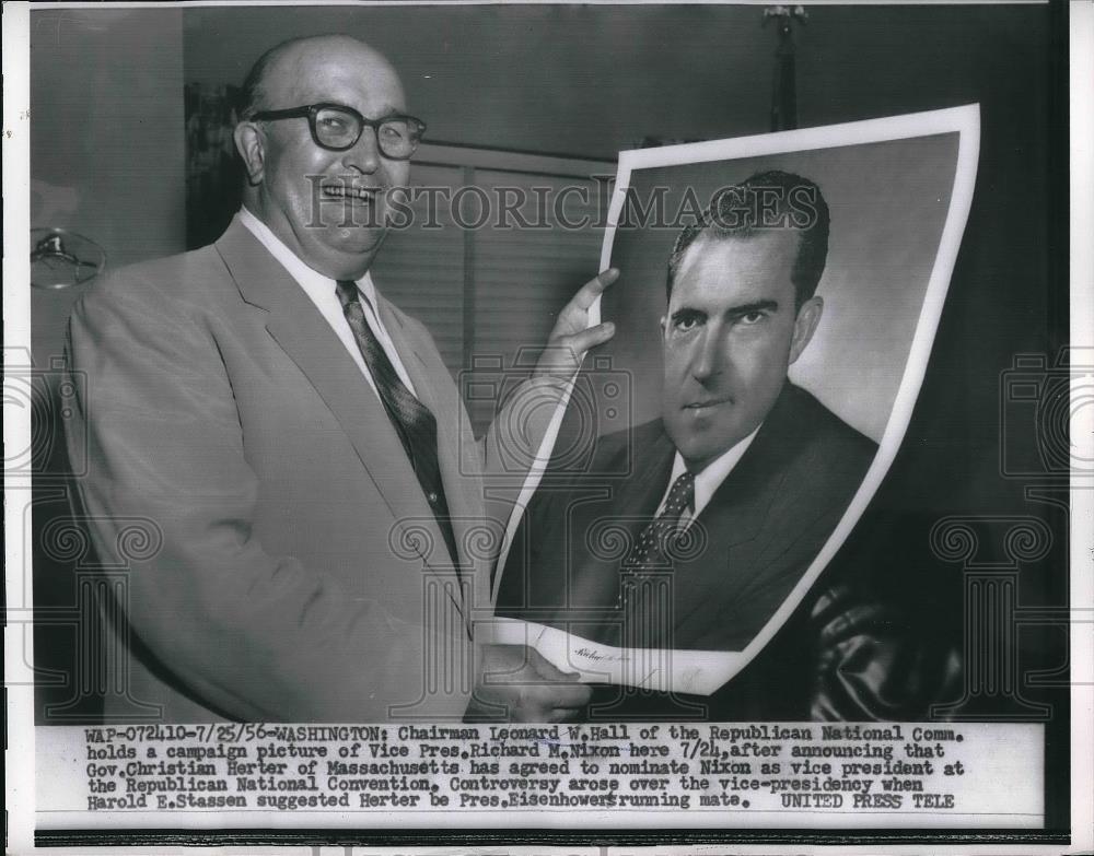 1956 Press Photo Chairman Leonard W. Hall, Rep. National Committee - Historic Images