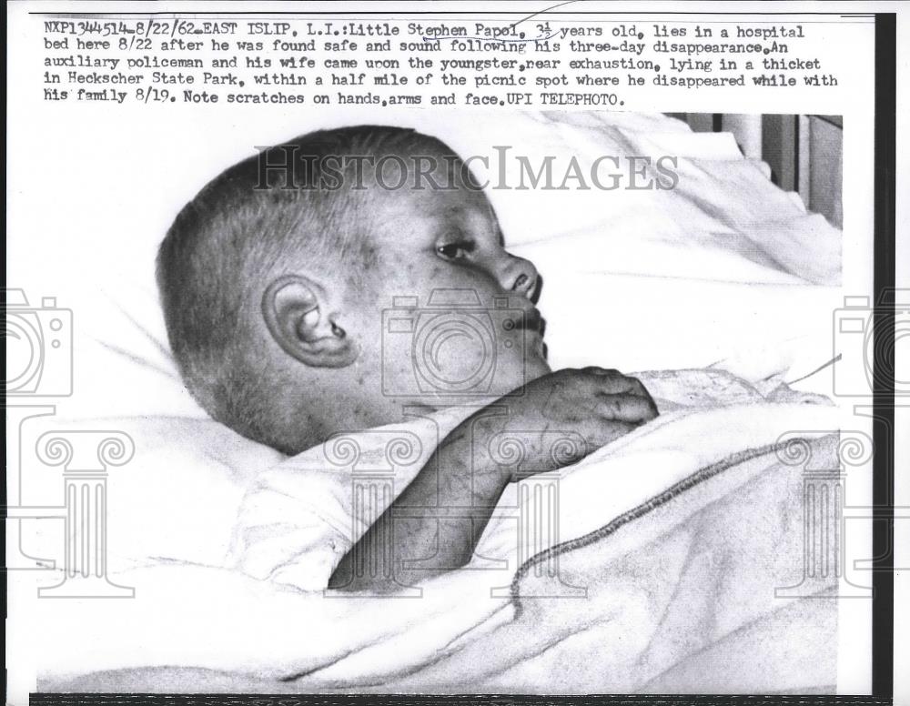 1962 Press Photo Stephen Papel, Age 3 Found Heckascher State Park After Missing - Historic Images