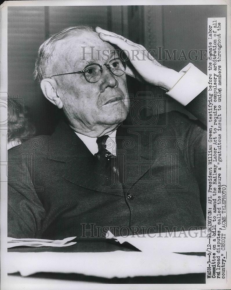 1950 Press Photo AFL President William Green Testifies Senate Labor Committee - Historic Images