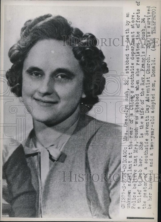 1947 Press Photo Gracelyn Bush is Stabbed to Death by Unknown Assailant - Historic Images