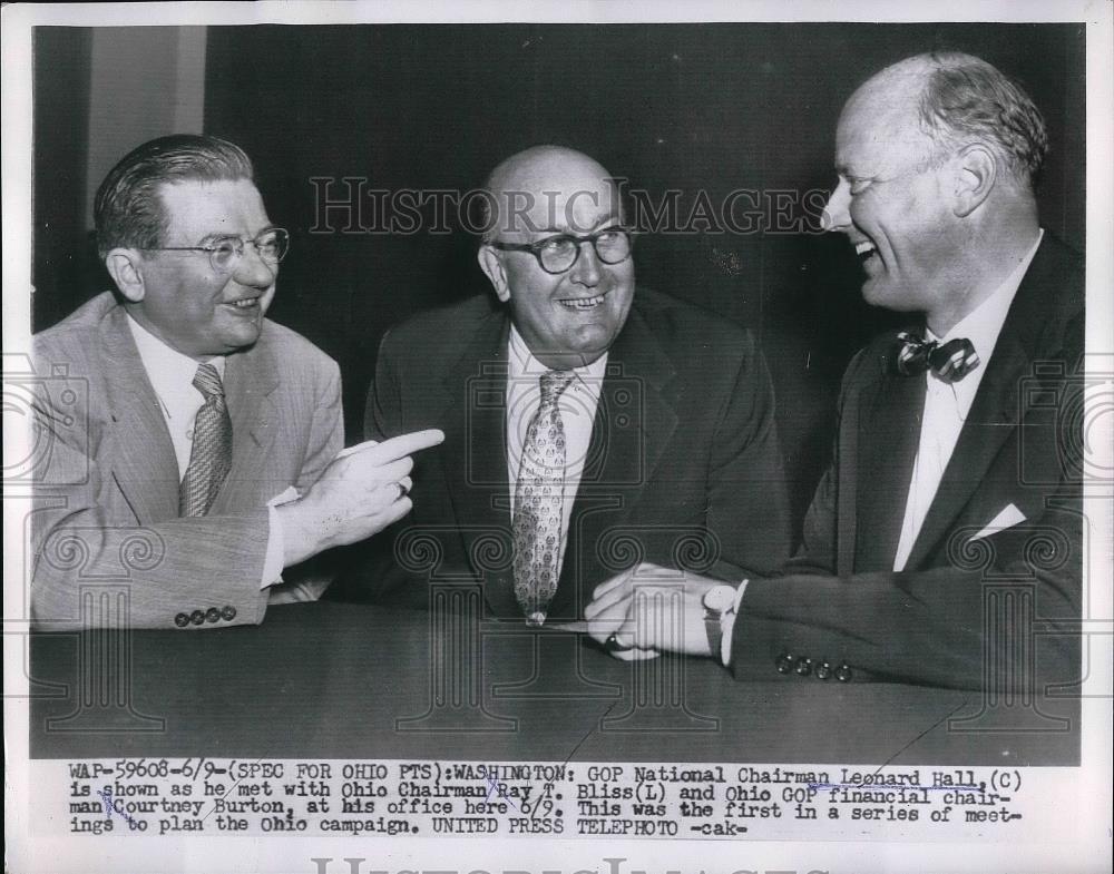 1954 Press Photo GOP National Chairman Leonard Hall, Ray Bliss, C. Burton - Historic Images