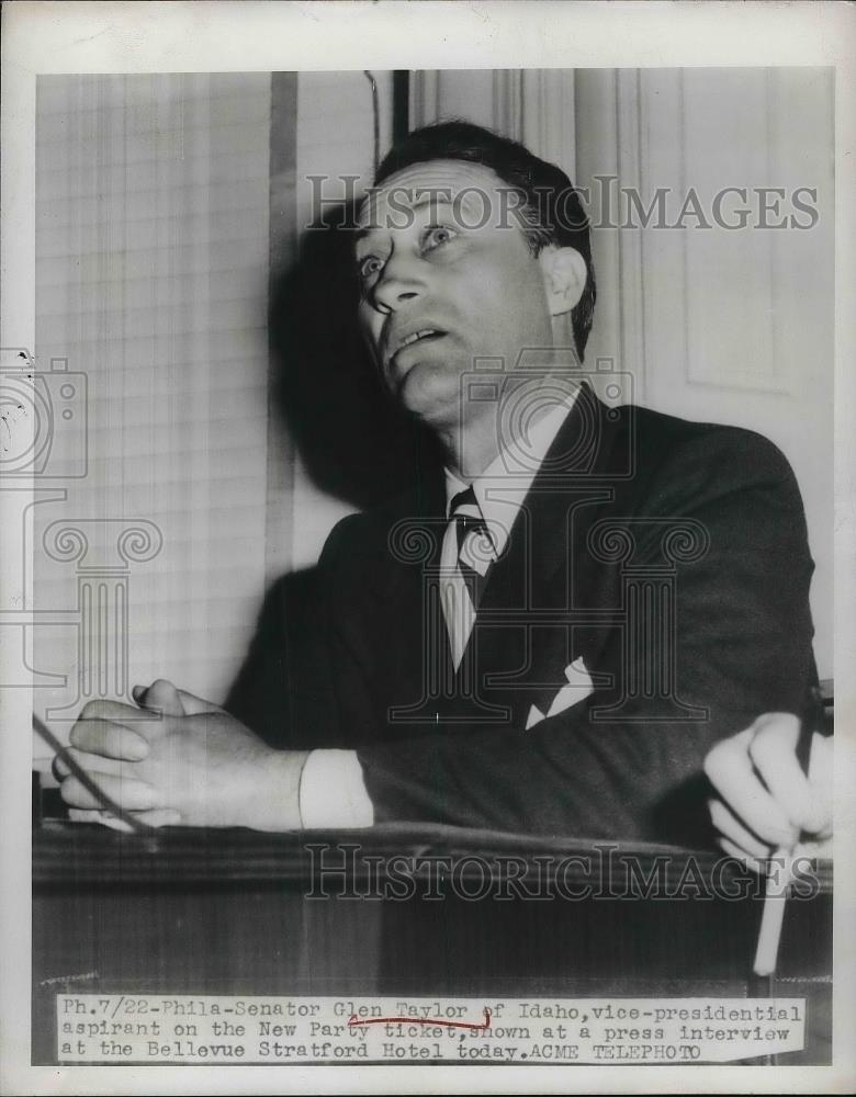 1948 Press Photo Senator Glen Taylor, Idaho, New Party - Historic Images