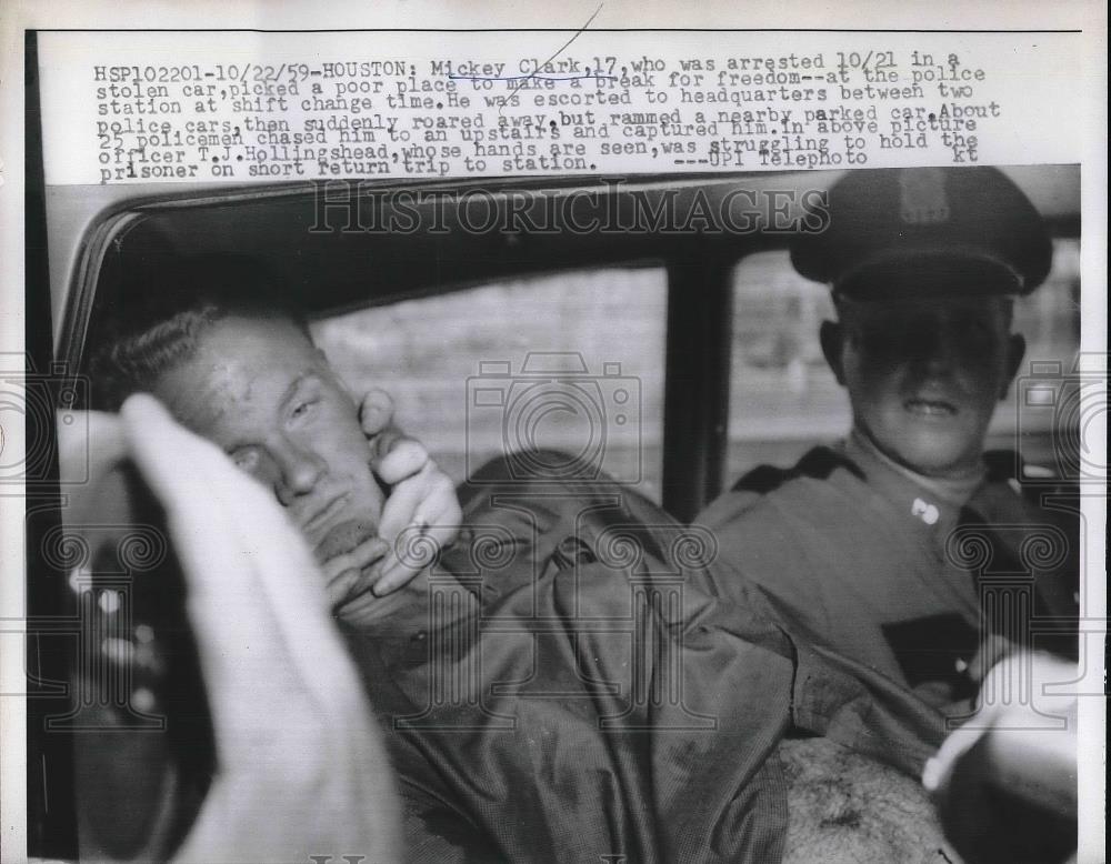 1959 Press Photo Prisoner Mickey Clark Attempts Escape, T. J. Hollingshead - Historic Images