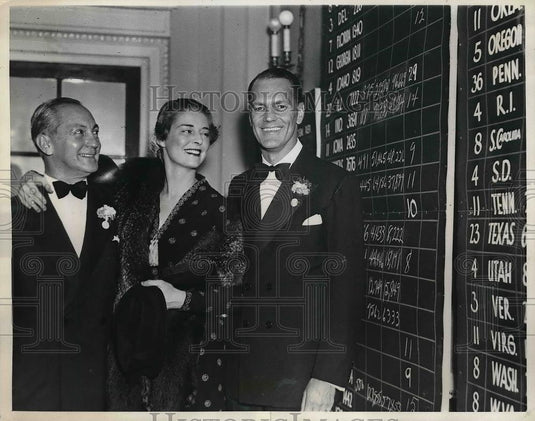 1936 Press Photo Mr and Mrs. L.W. Robert Jr and James Cromwell - Historic Images