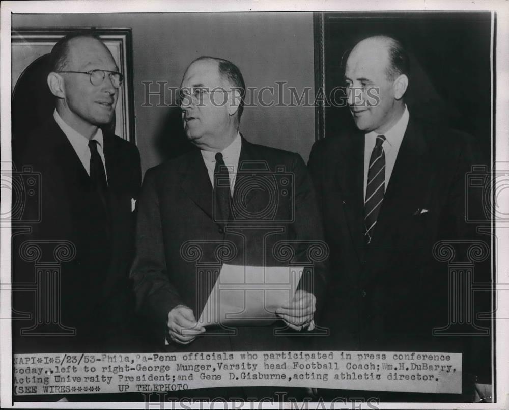 1953 Press Photo George Munger, William DuBarry, Gene Gisburne, Penn University - Historic Images