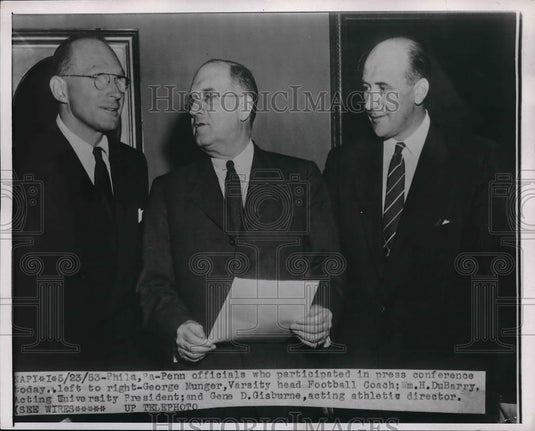 1953 Press Photo George Munger, William DuBarry, Gene Gisburne, Penn University - Historic Images
