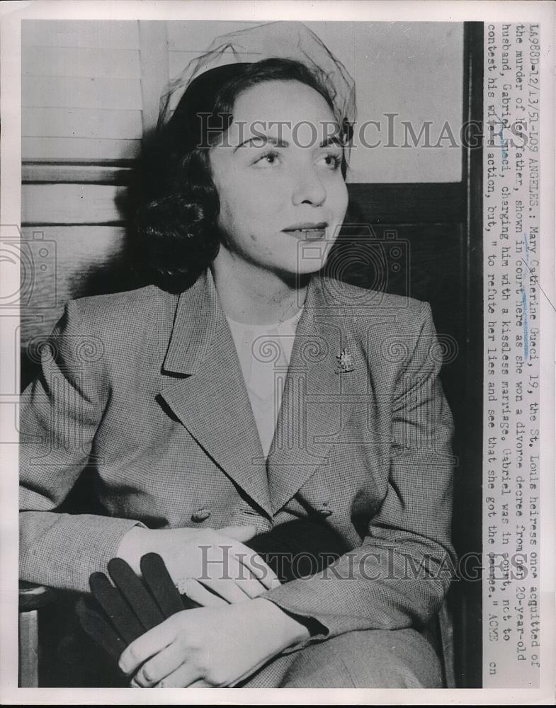 1951 Press Photo Mary Catherine Gueci, Heiress Acquitted Murder, Divorce Court - Historic Images