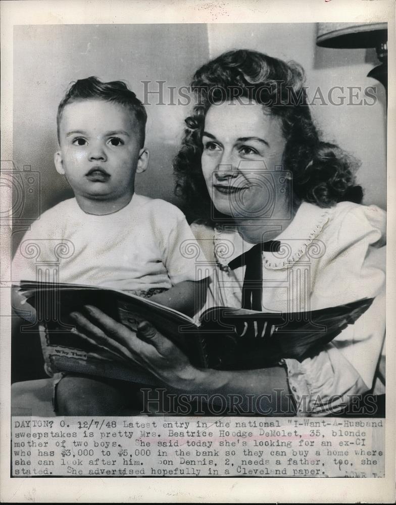 1948 Press Photo Beatrice Hodge DeMolet Son Dennis