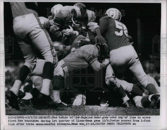 1955 Press Photo Rams Tom Fowler at game vs lions - Historic Images