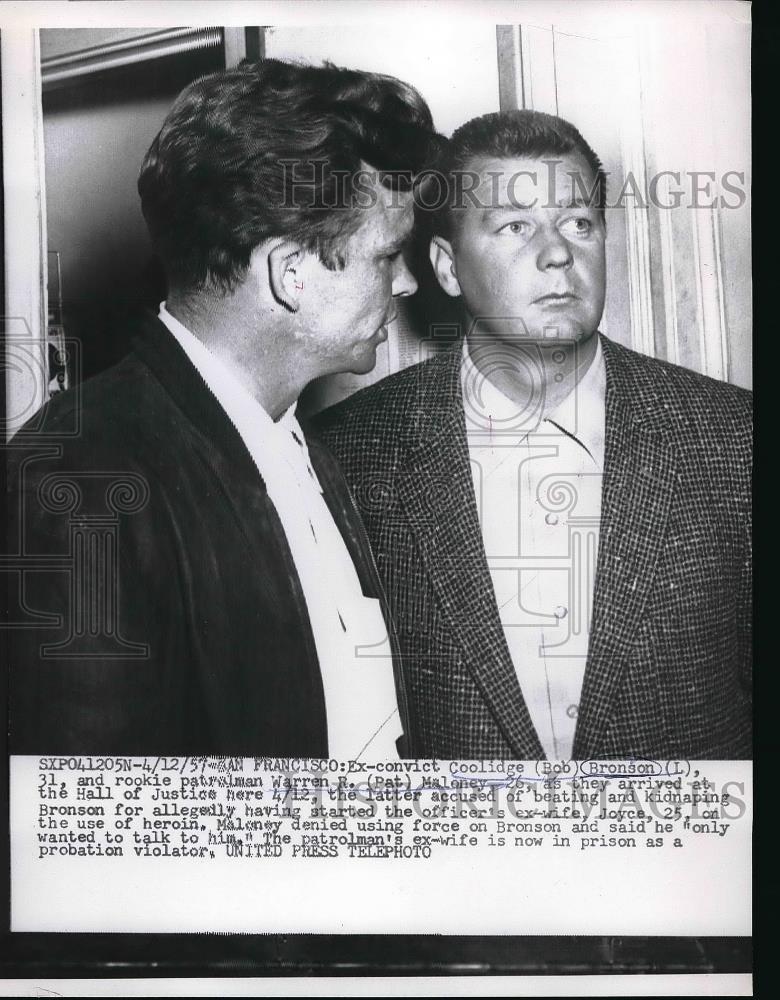 1957 Press Photo Ex Convict Coolidge Bob Bronson, Warren R. Pat Maloney, Police - Historic Images